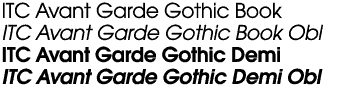 ITC Avant Garde Gothic 1 Family Weights
