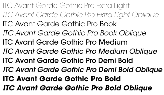 ITC Avant Garde Gothic Pro Family Weights