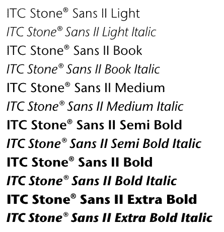 ITC Stone Sans II Volume One Weights