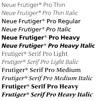 Neue Frutiger Pro + Serif 2 Pack Weights