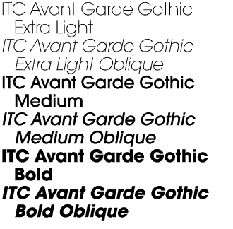 ITC Avant Garde Gothic 2 Family Weights
