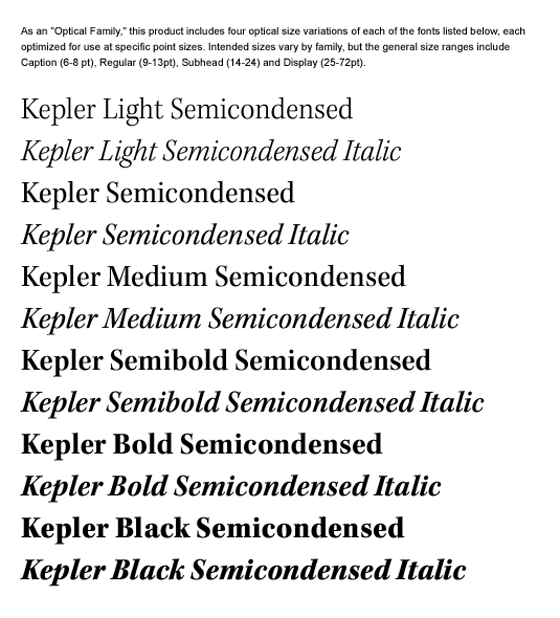 Kepler Semicondensed Opticals Weights