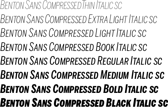 Benton Sans Compressed Italic Small Caps Volume