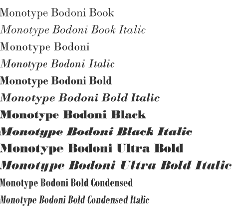 Monotype Bodoni Complete Family Pack Weights