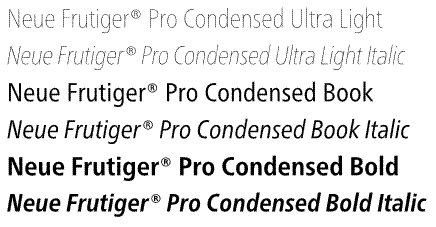 Neue Frutiger Pro Condensed 1 Pack Weights