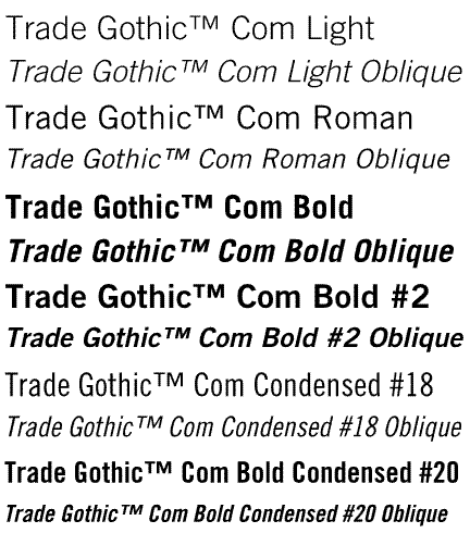 Trade Gothic Com Complete Family