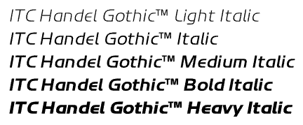 ITC Handel Gothic Italic Volume Weights