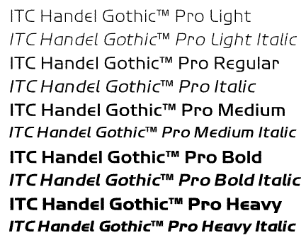 ITC Handel Gothic Pro Complete Family Package Weights